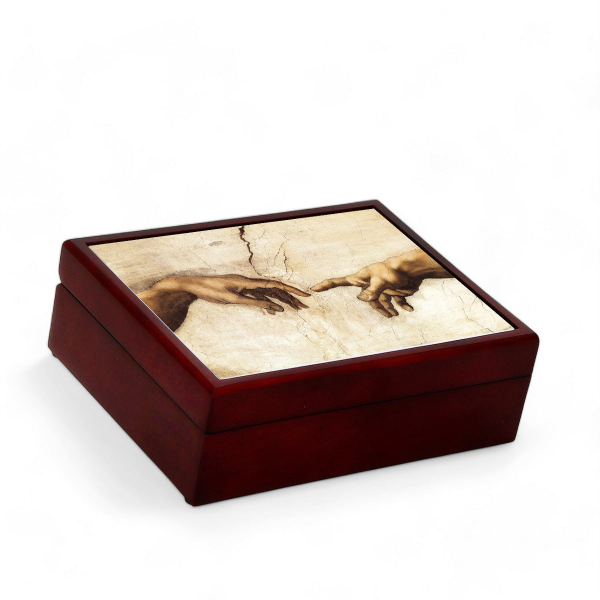 SUBLIMART: Wood Box Lined large wood box with printed tile - Opera "Detail of The Creation of Adam" by Michelangelo Buonarroti