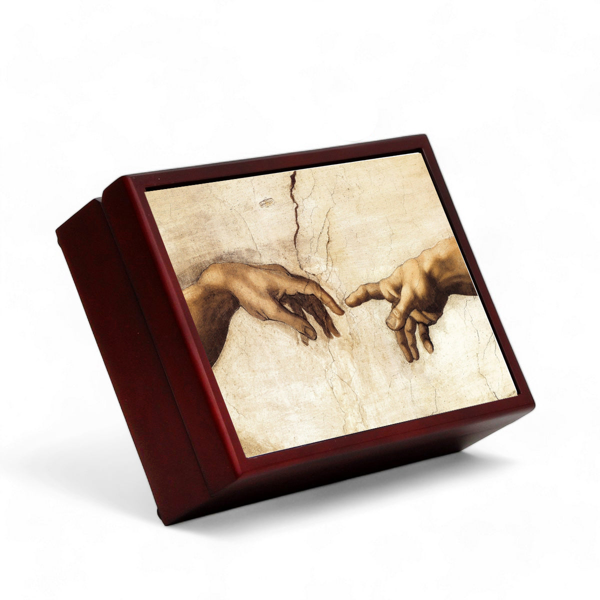 SUBLIMART: Wood Box Lined large wood box with printed tile - Opera "Detail of The Creation of Adam" by Michelangelo Buonarroti