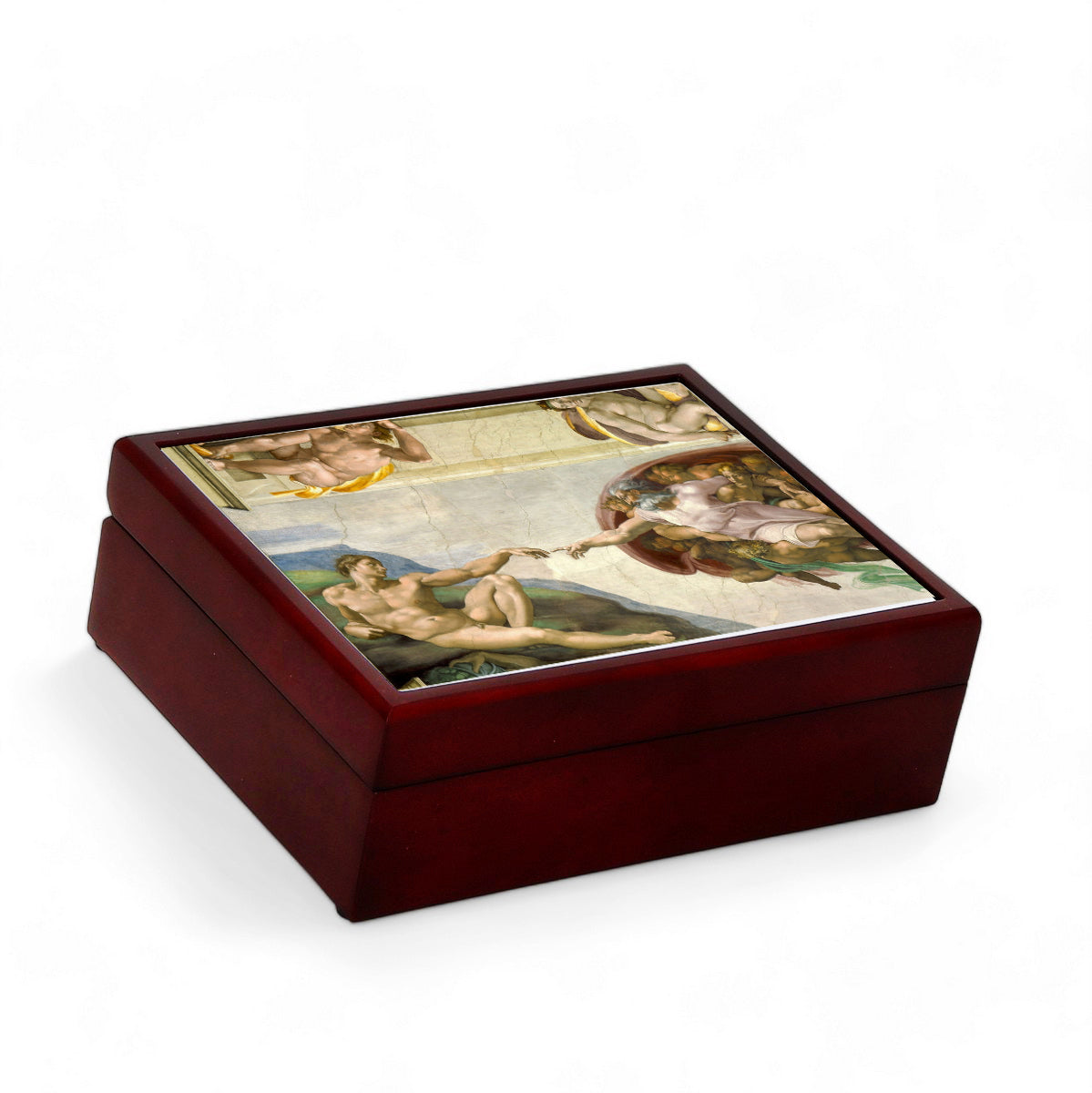 SUBLIMART: Wood Box Lined large wood box with printed tile - Opera "The Creation of Adam" by Michelangelo Buonarroti