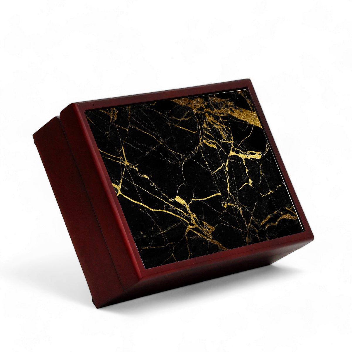 SUBLIMART: Wood Box Lined large wood box with printed tile - Carara Black+Gold Marble