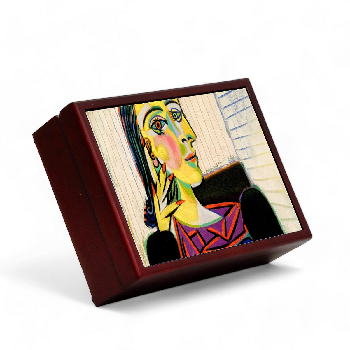 SUBLIMART: Wood Box Lined large wood box with printed tile - Opera "Portrait of Dora Maar" by Pablo Picasso