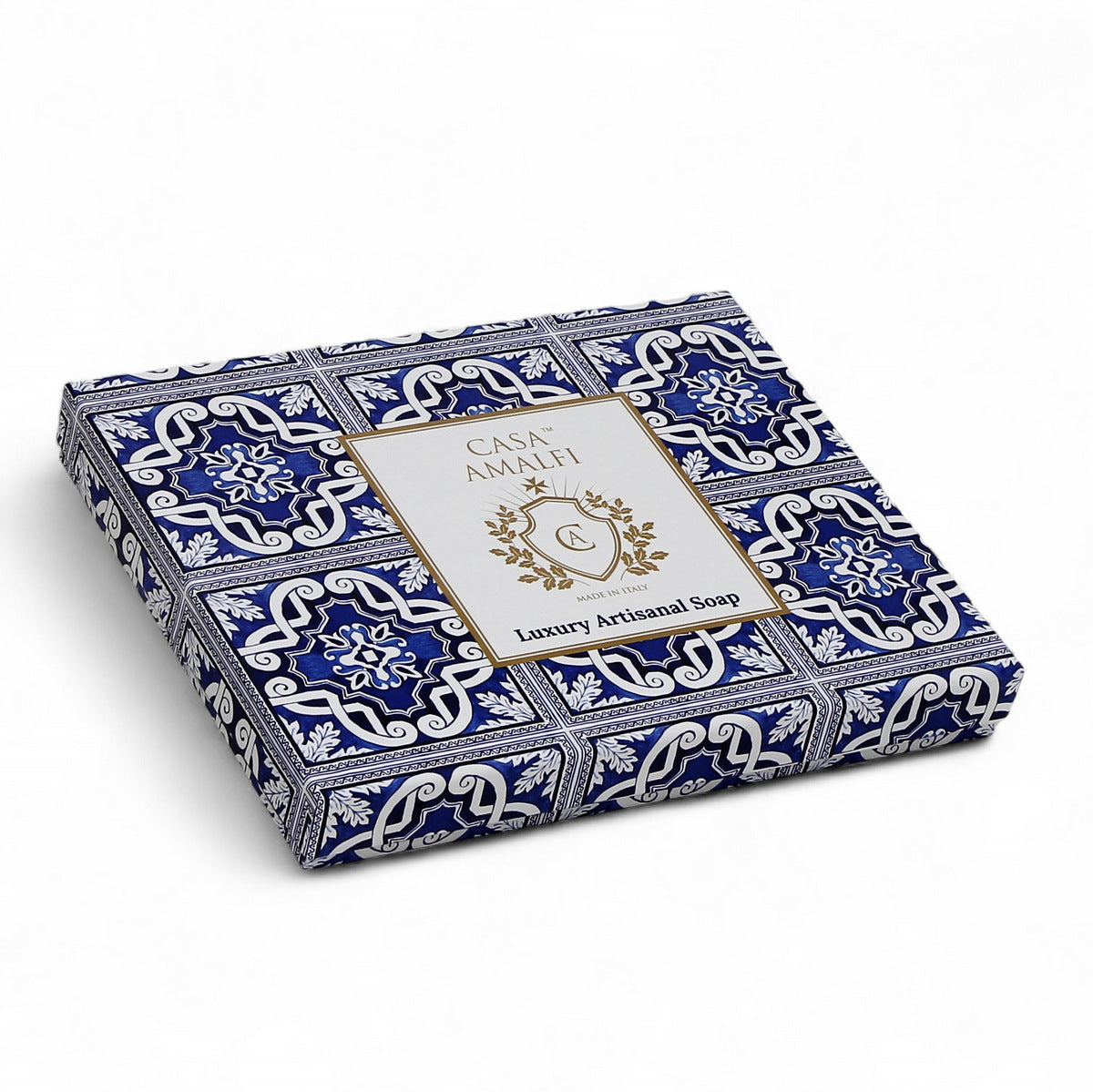 CASA AMALFI SOAPS: Scented Soap Bars with ceramic soap dish FISH - Blue Majolica Set