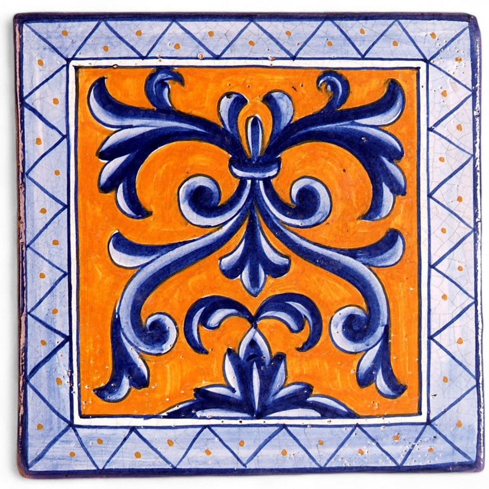 ANTICA DERUTA: Hand Painted Ceramic Authentic Deruta Tile Vario Deruta Fondo Arancio