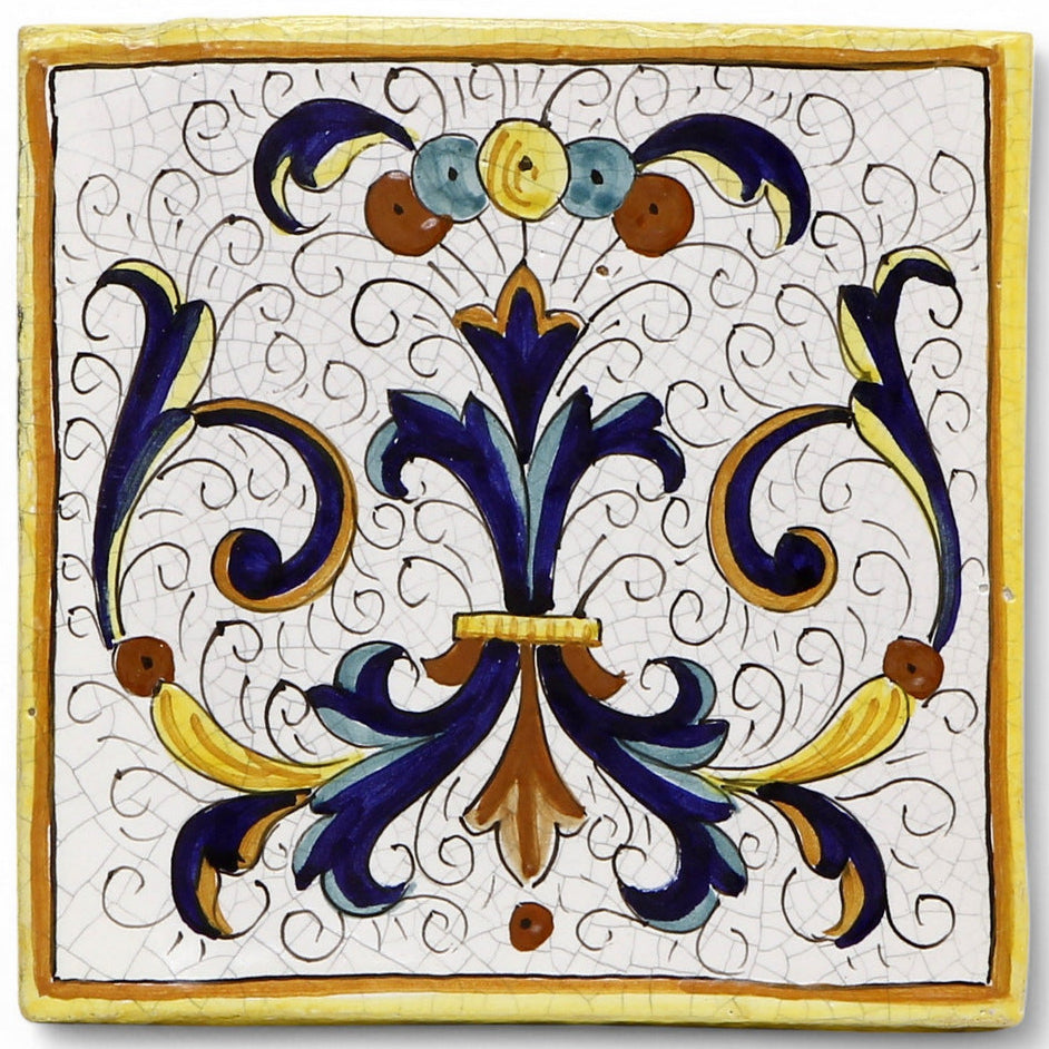 ANTICA DERUTA: Hand Painted Ceramic Authentic Deruta Tile Ricco Deruta