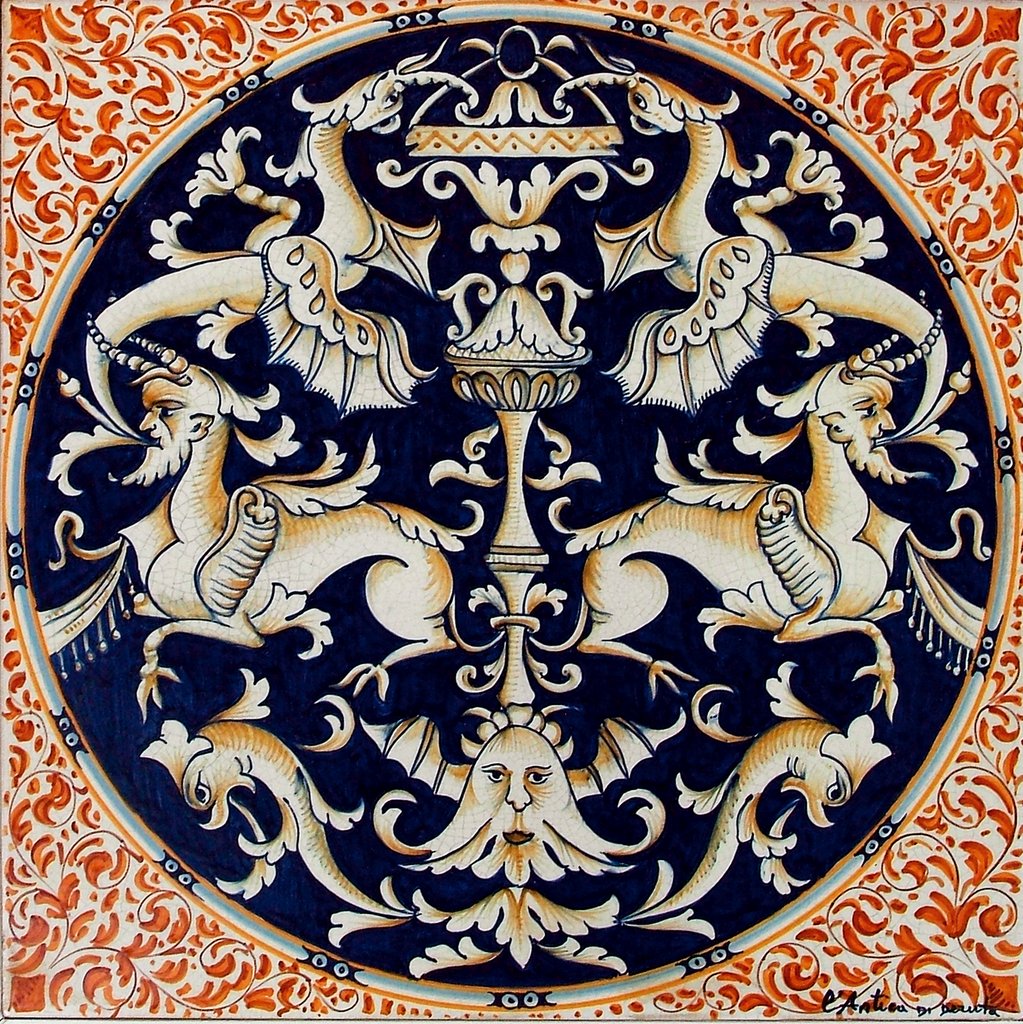 ANTICA DERUTA: Large Hand Painted Ceramic Authentic Deruta Tile - tops-selection.shop