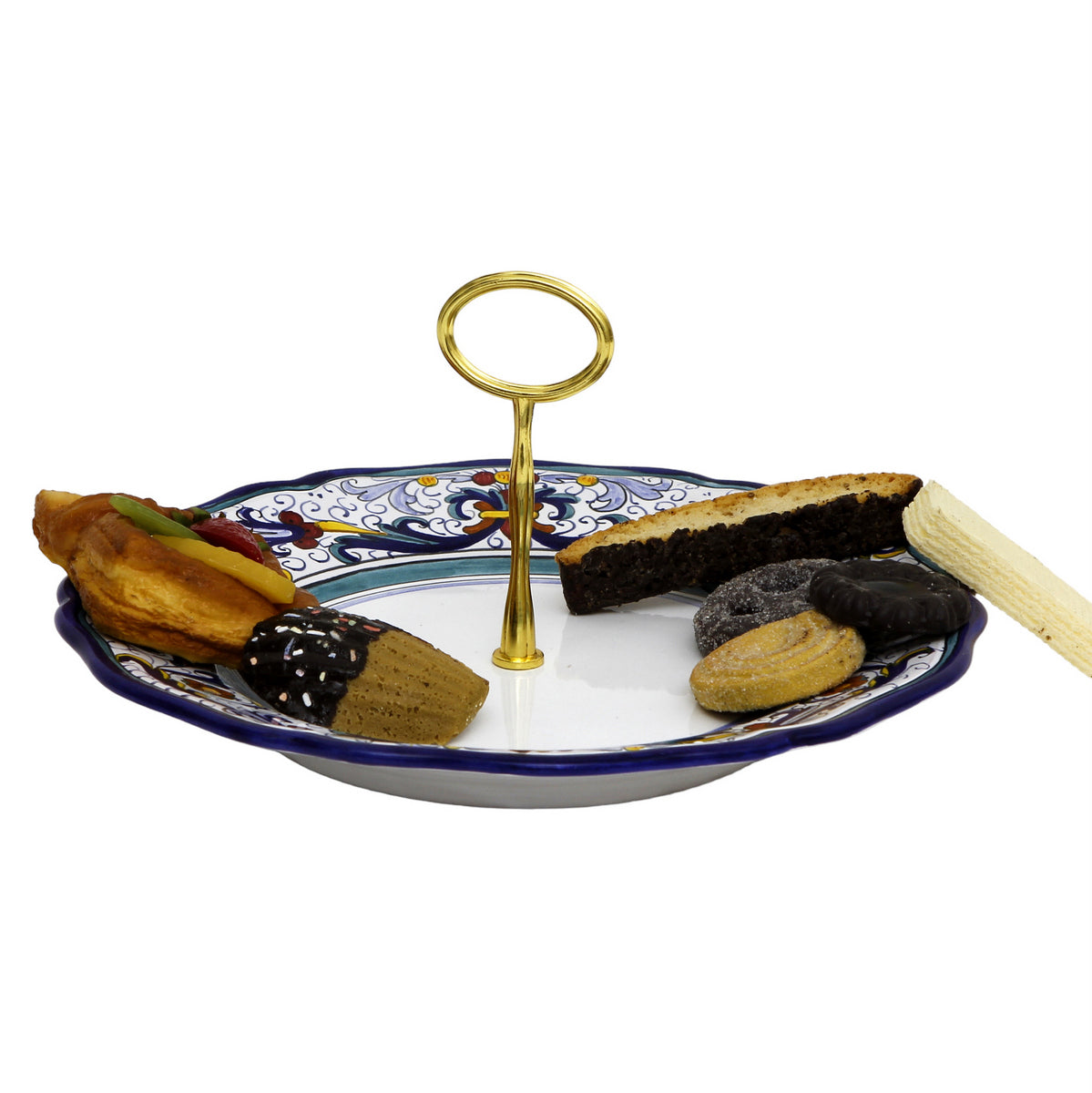 VECCHIA DERUTA: Tid Bit Server Plate with Golden or Chrome Oval Metal Handle - tops-selection.shop