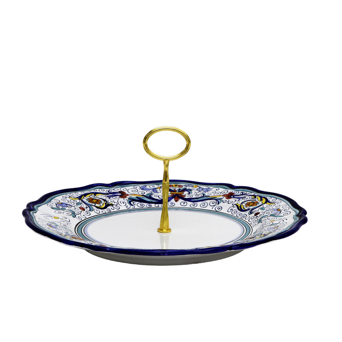 VECCHIA DERUTA: Tid Bit Server Plate with Golden or Chrome Oval Metal Handle - tops-selection.shop