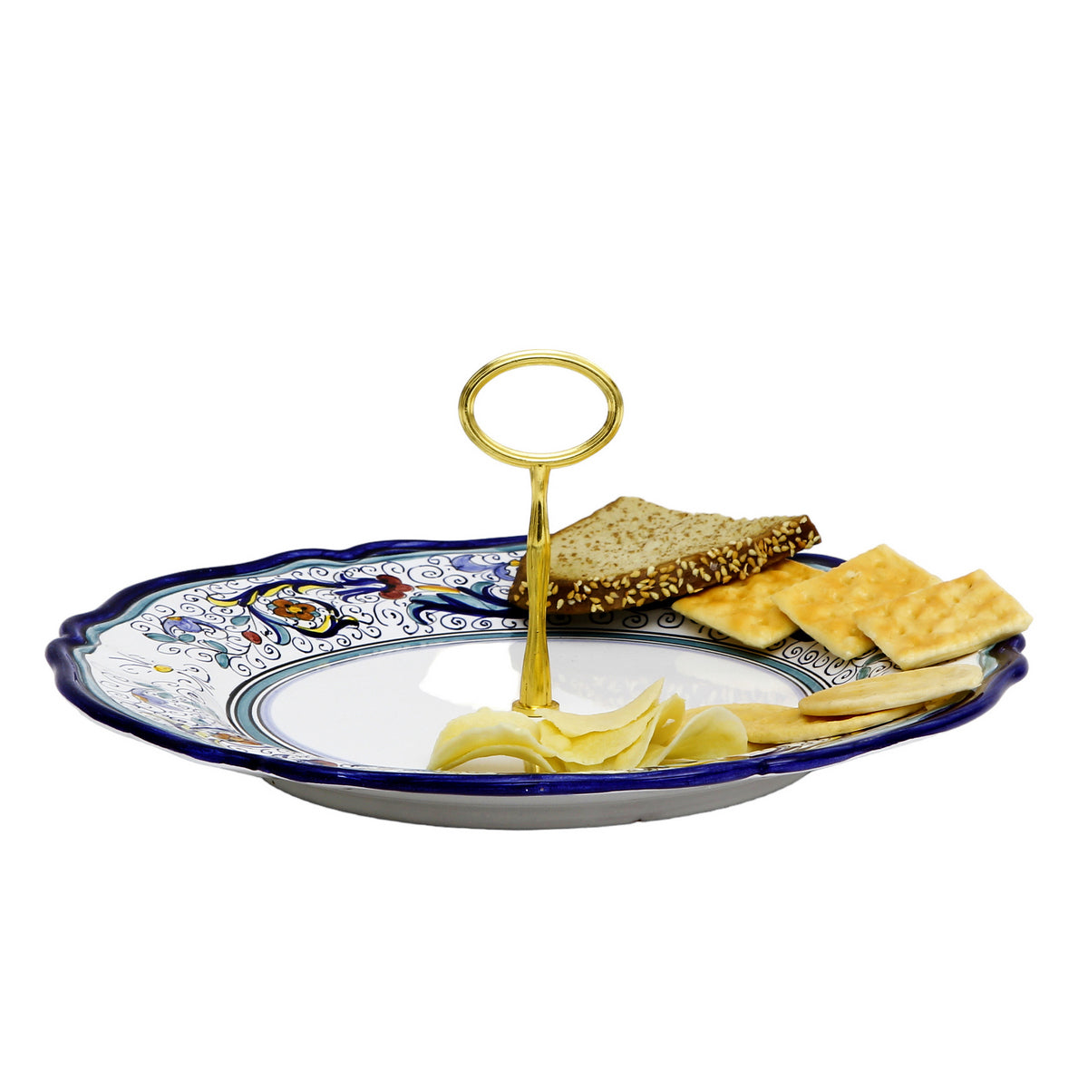 VECCHIA DERUTA: Tid Bit Server Plate with Golden or Chrome Oval Metal Handle - tops-selection.shop