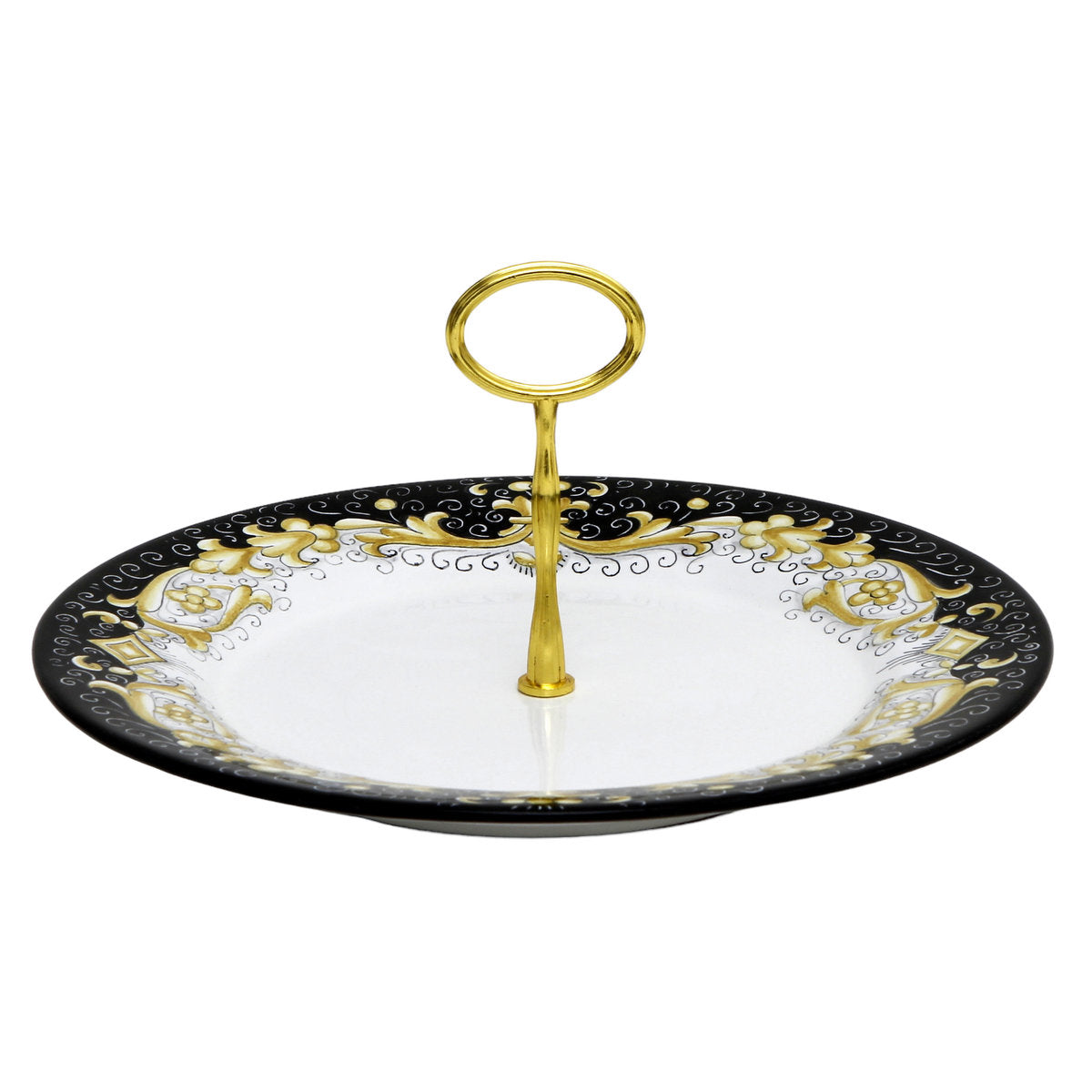 DERUTA COLORI: Tid Bit Server Plate BLACK/GOLD with Golden or Chrome Oval Metal Handle - tops-selection.shop