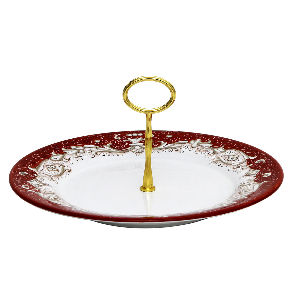 DERUTA COLORI: Tid Bit Server Plate RED with Golden or Chrome Oval Metal Handle - tops-selection.shop