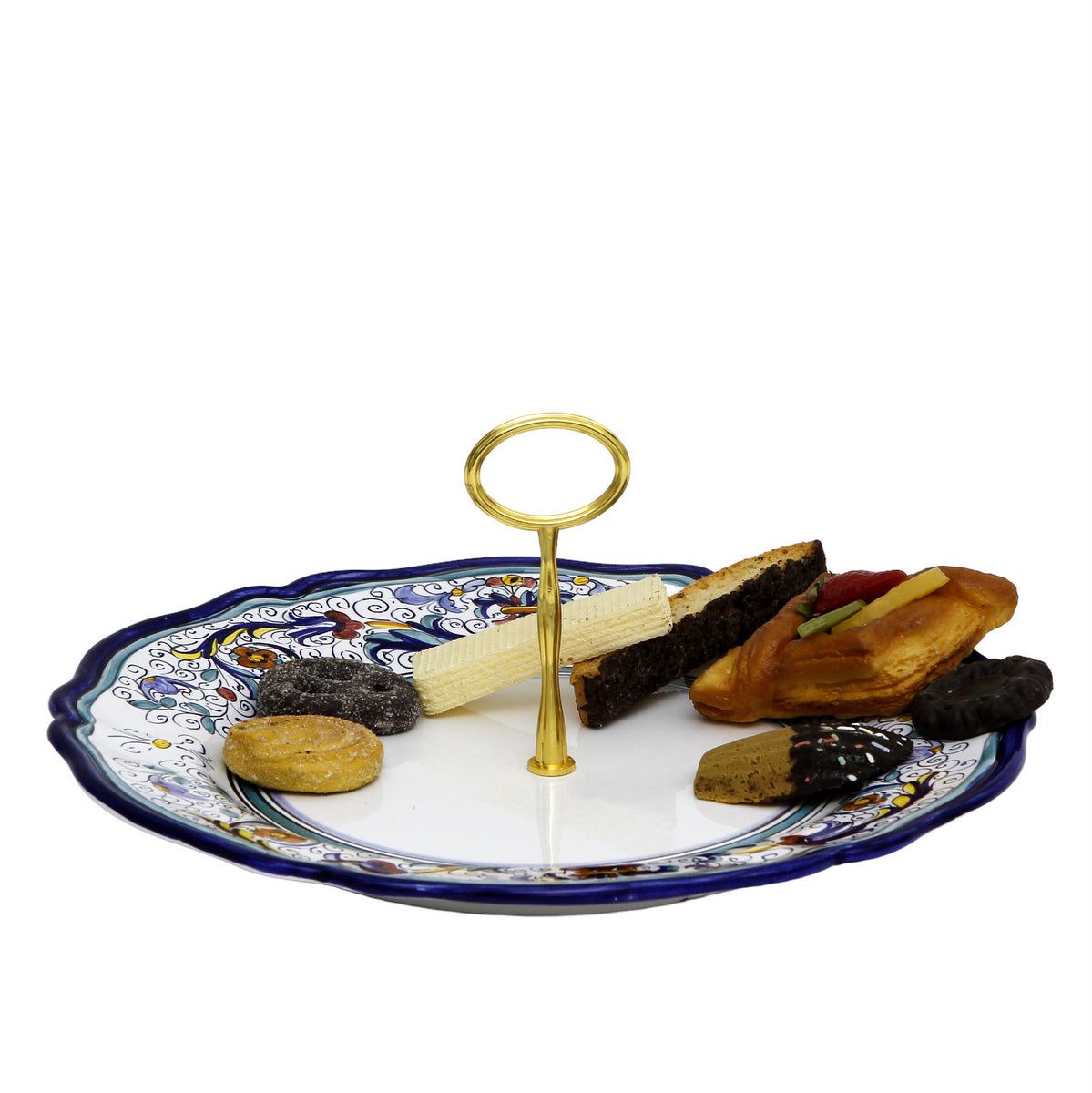 VECCHIA DERUTA: Tid Bit Server Charger Plate with Golden or Chrome Oval Metal Handle - tops-selection.shop