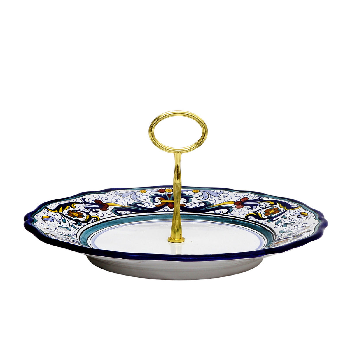 VECCHIA DERUTA: Tid Bit Server Charger Plate with Golden or Chrome Oval Metal Handle - tops-selection.shop