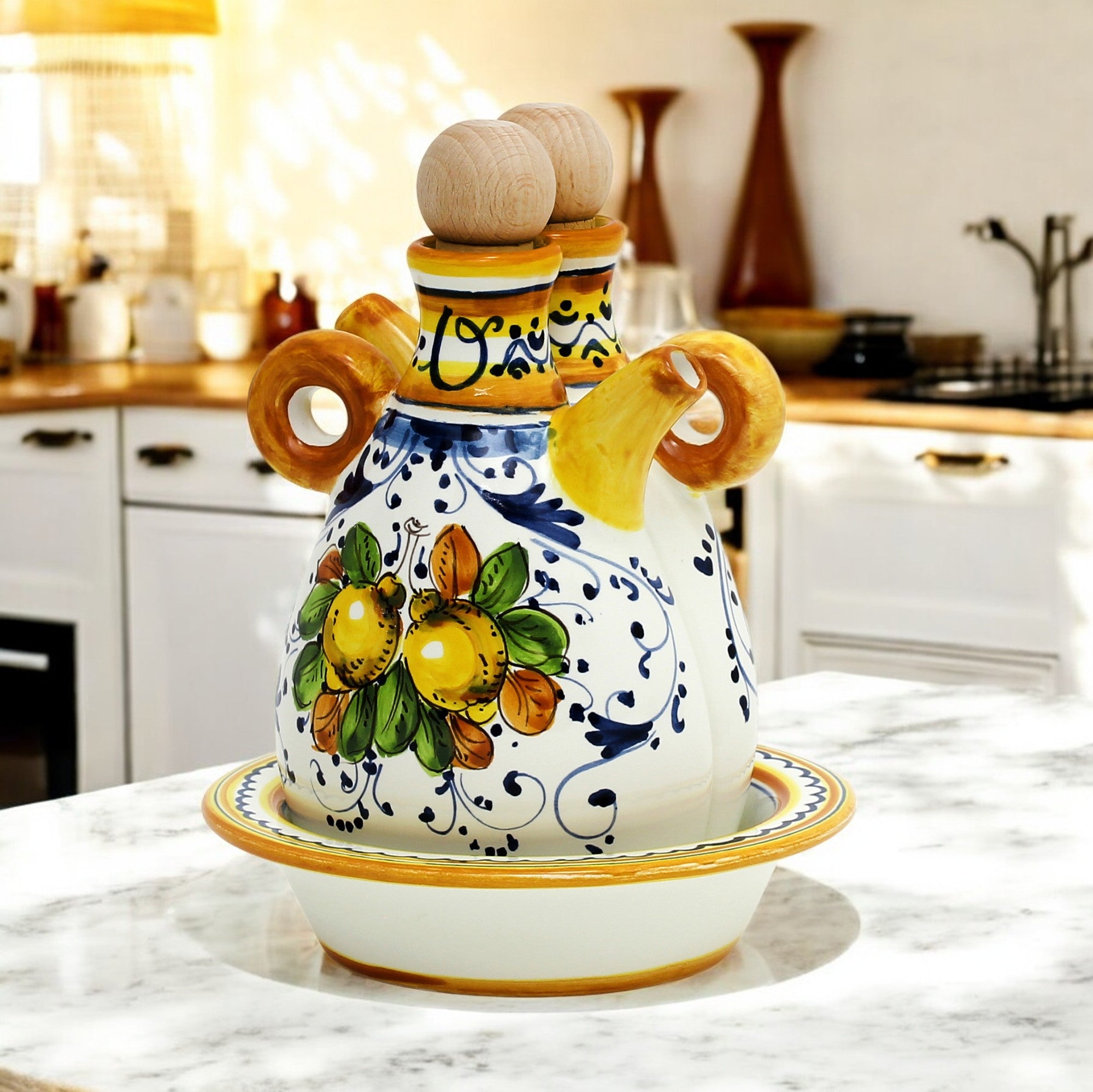 LIMONCINI: 'The Better Half' Oil and Vinegar set with tray/saucer - tops-selection.shop