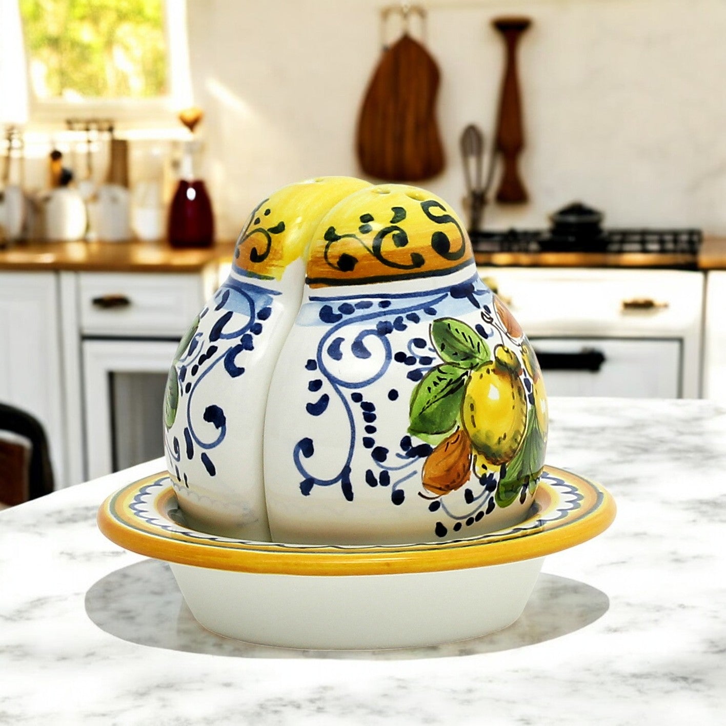 LIMONCINI: 'The Better Half' Salt and Pepper set with tray/saucer - tops-selection.shop