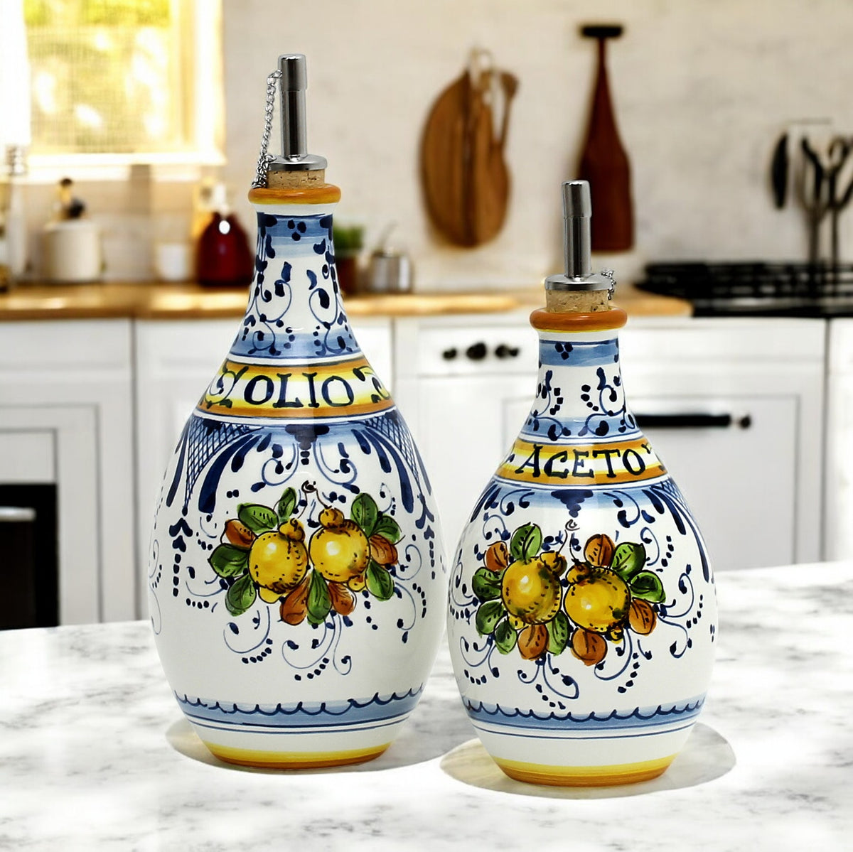 LIMONCINI:  Olive Oil and Vinegar (Aceto) Bottles/Dispenser Set