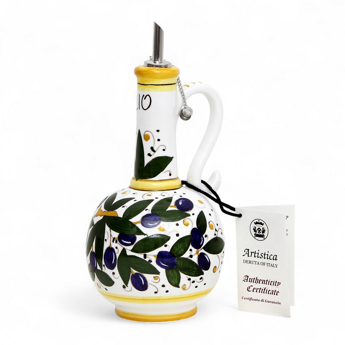 GIFT BOX: With authentic Deruta hand painted ceramic - OLIVA: OLIVE OIL BOTTLE DISPENSER DERUTA