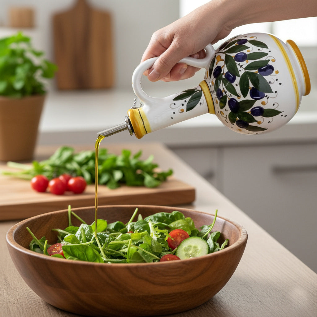 GIFT BOX: With authentic Deruta hand painted ceramic - OLIVA: OLIVE OIL BOTTLE DISPENSER DERUTA