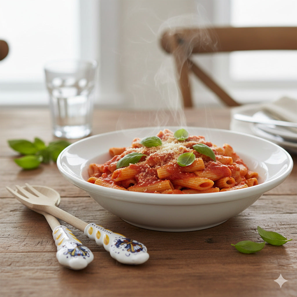 UTENSIL SET: RICCO DERUTA Design - Hard Wood with Hand Painted Ceramic Handle (Pair Set)