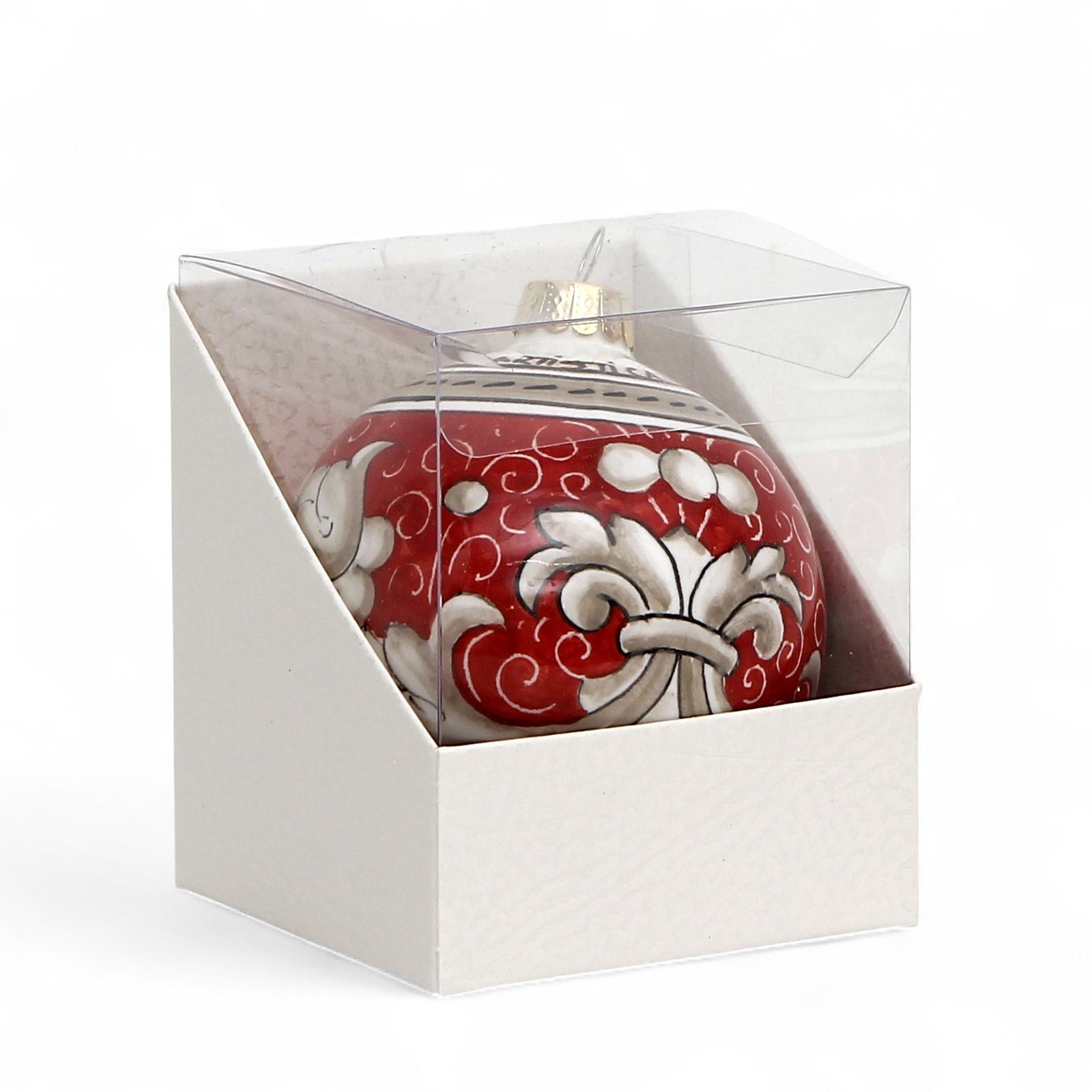 CHRISTMAS ORNAMENT: Deruta Vario Deluxe Round Ball (3.25" Ø) -  SAGE GREEN and CORAL RED (Set of 2 Pcs)