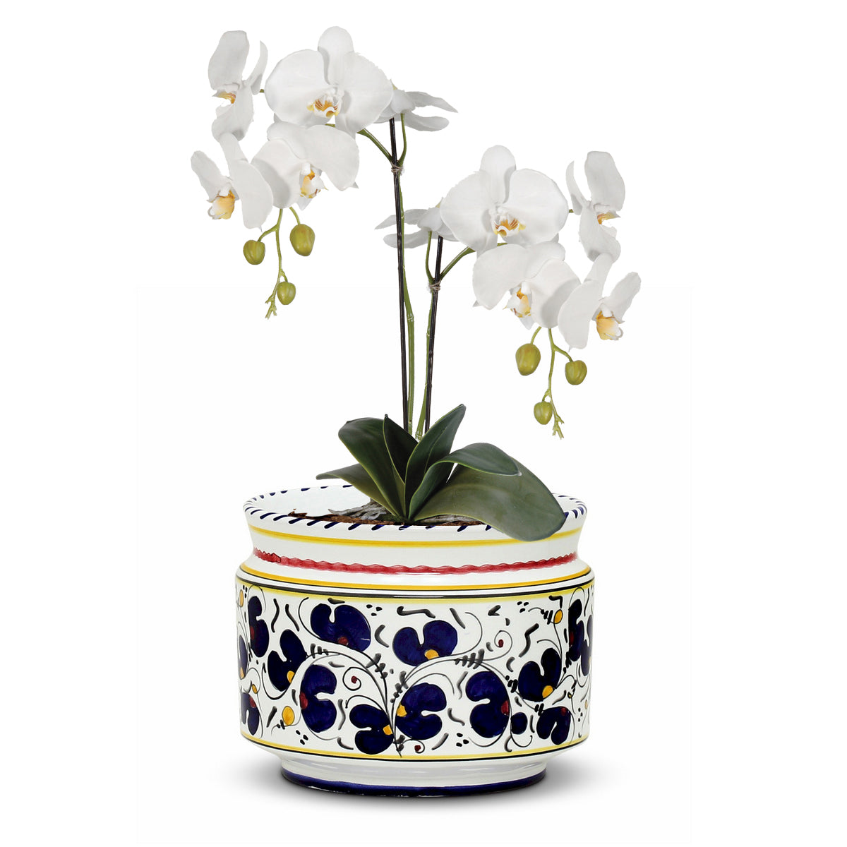 ORVIETO BLUE ROOSTER: Cylindrical Cover Pot - Cachepot Planter (Small) - tops-selection.shop