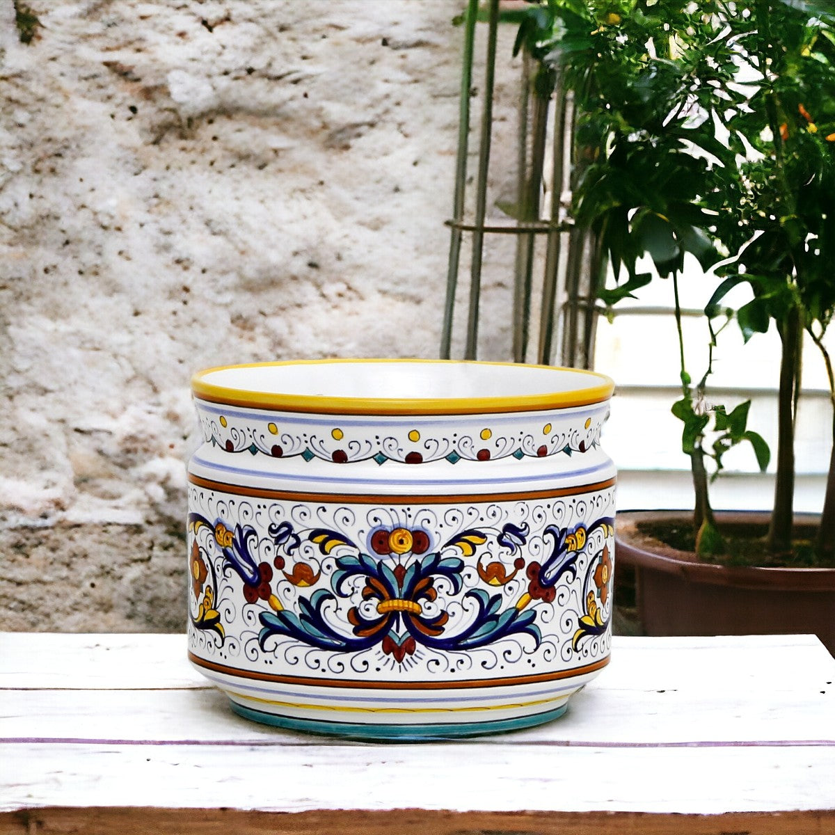 RICCO DERUTA DELUXE: Cylindrical Cover Pot Ricco Deruta Design - Cachepot Planter (Small)