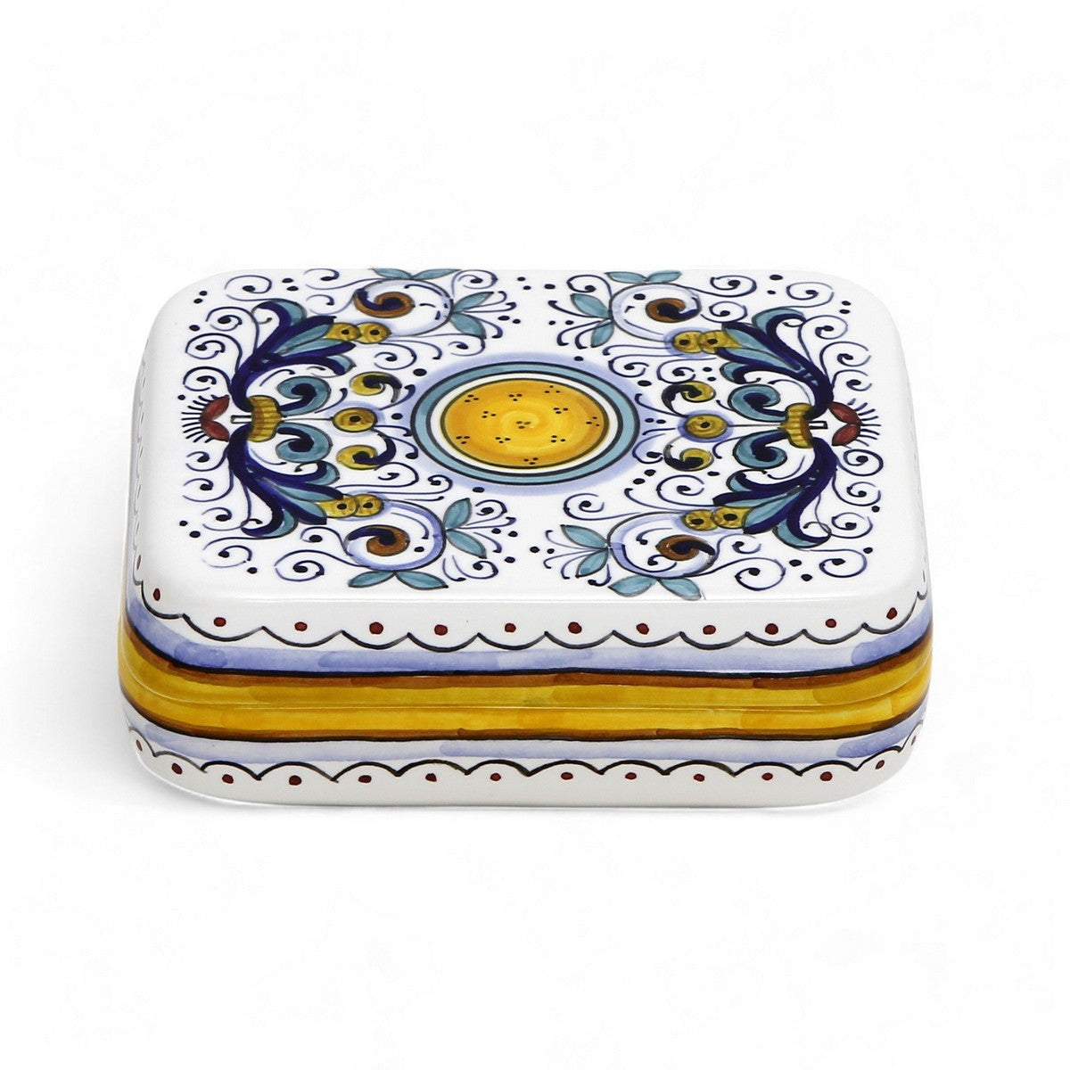 JEWERLY BOX: Authentic Deruta Keepsake Rectangular Box with Murano Knob - RICCO DERUTA design