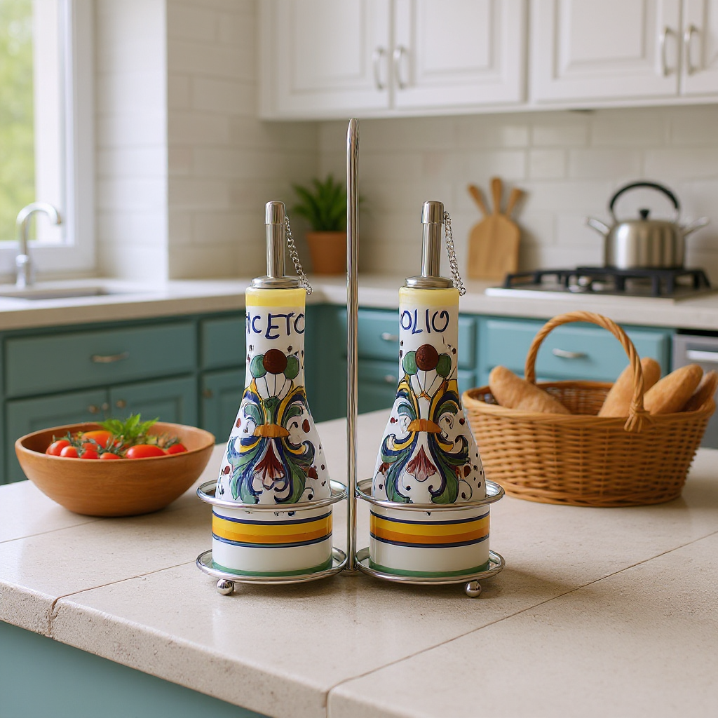 RICCO DERUTA: Oil and Vinegar Cruet on Chrome Rack - tops-selection.shop