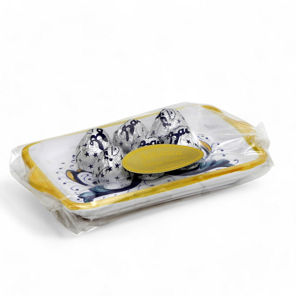 LOVE.ly Deruta Small Tray with 6 Baci Perugina or 15 Rossana Candies - RICCO DERUTA design