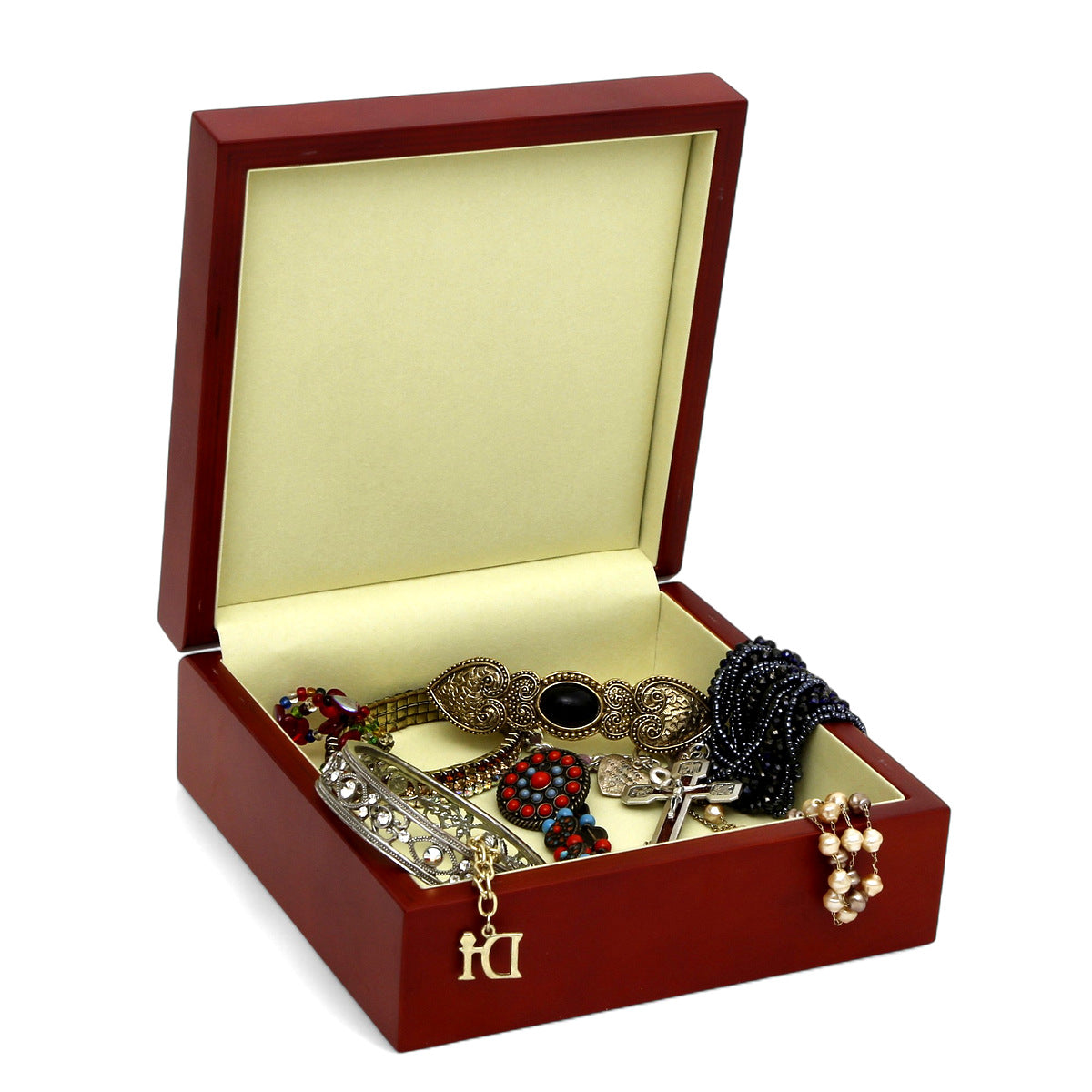 RICCO ITALIA DERUTA: WOOD BOX Lined Square Large Wood keepsake box with printed tile - Ricco Italia Deruta Design