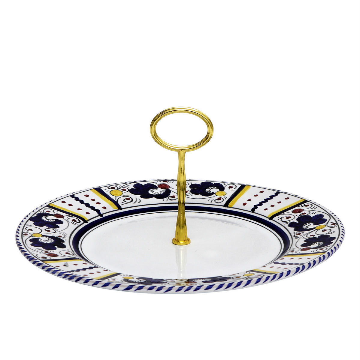 ORVIETO BLUE ROOSTER: Tid Bit Server Plate with Golden or Chrome Oval Metal Handle - tops-selection.shop