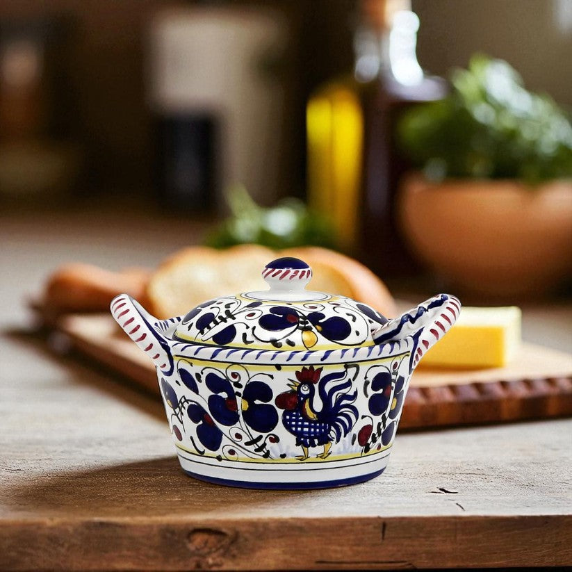 ORVIETO BLUE ROOSTER: Covered Parmesan Cheese Bowl with Spoon - tops-selection.shop
