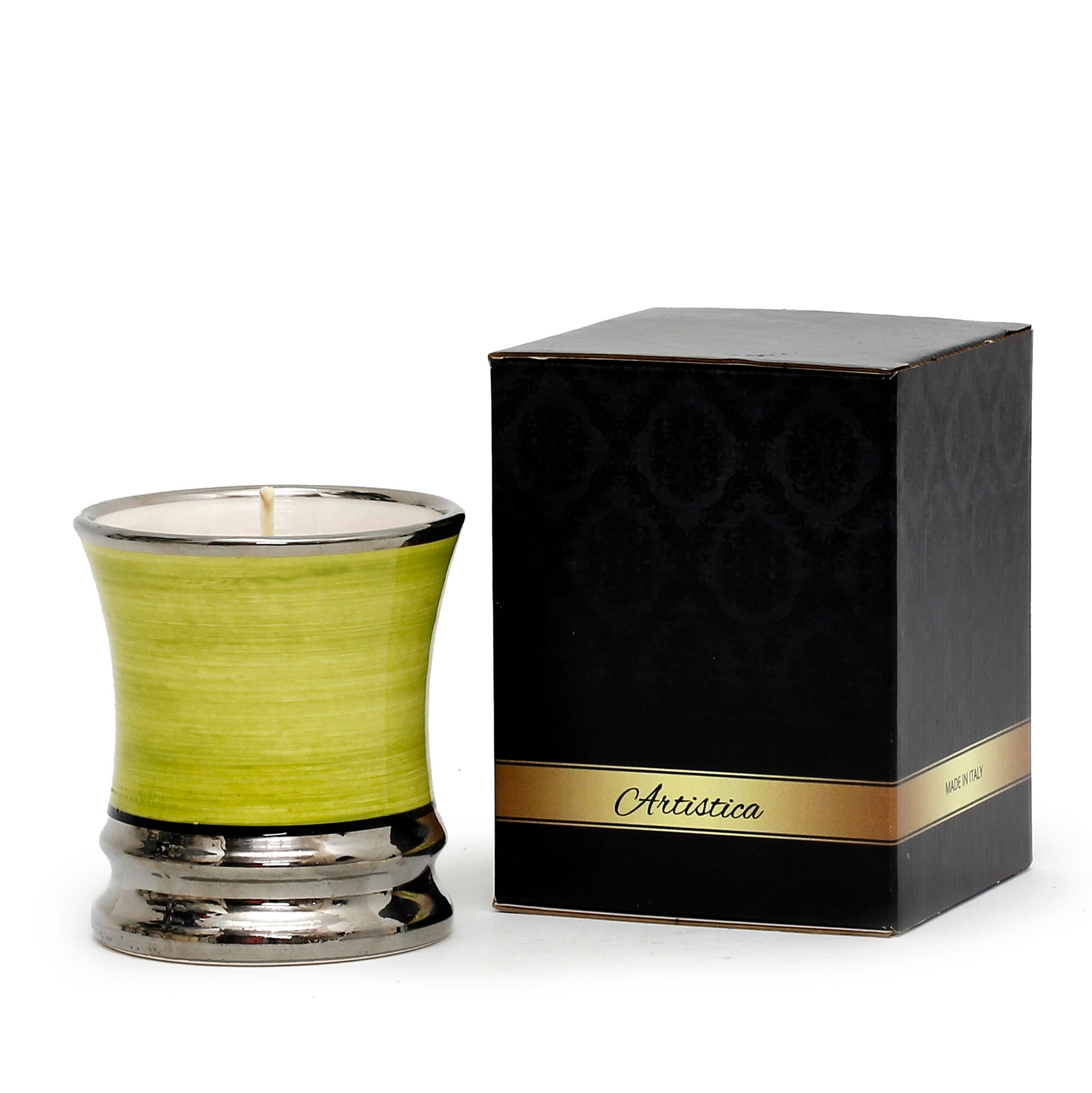 DERUTA CANDLES: Italian BASIL Scented Candle - Deluxe Precious Cup Coloris Green Design with Pure Platinum Rim (10 Oz) - tops-selection.shop