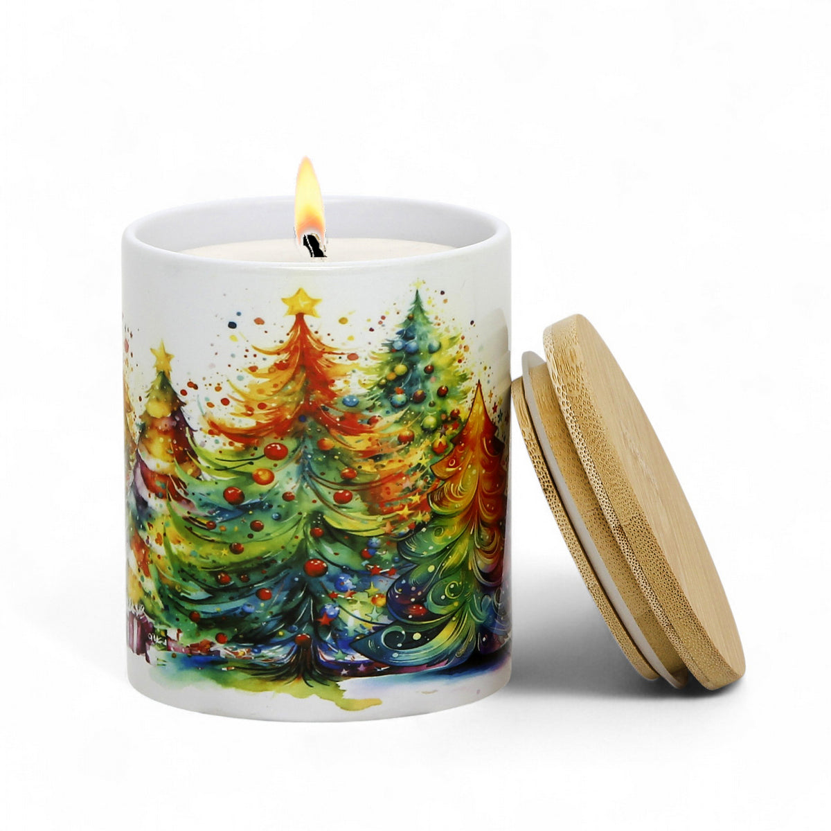 SUBLIMART:  Designer Christmas Ceramic Deluxe Boxed Bundle - 2 Mugs (Red+Green) + 1 Candle