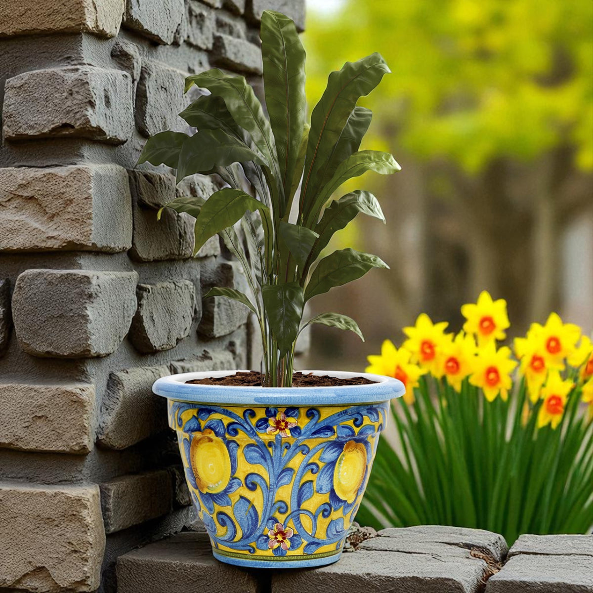 TOSCANA PLANTER: Round Tuscan planter/vase 'Campana' - Strong Terracotta indoor/outdoor freeze resistant - CAPRI TEAL Design