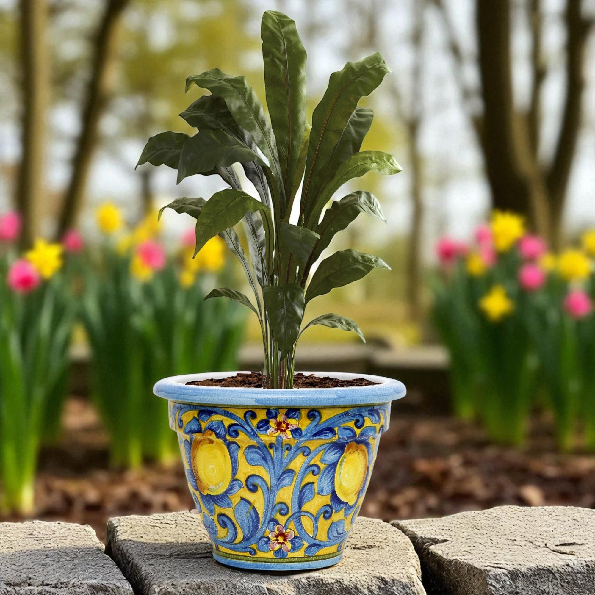 TOSCANA PLANTER: Round Tuscan planter/vase 'Campana' - Strong Terracotta indoor/outdoor freeze resistant - CAPRI TEAL Design