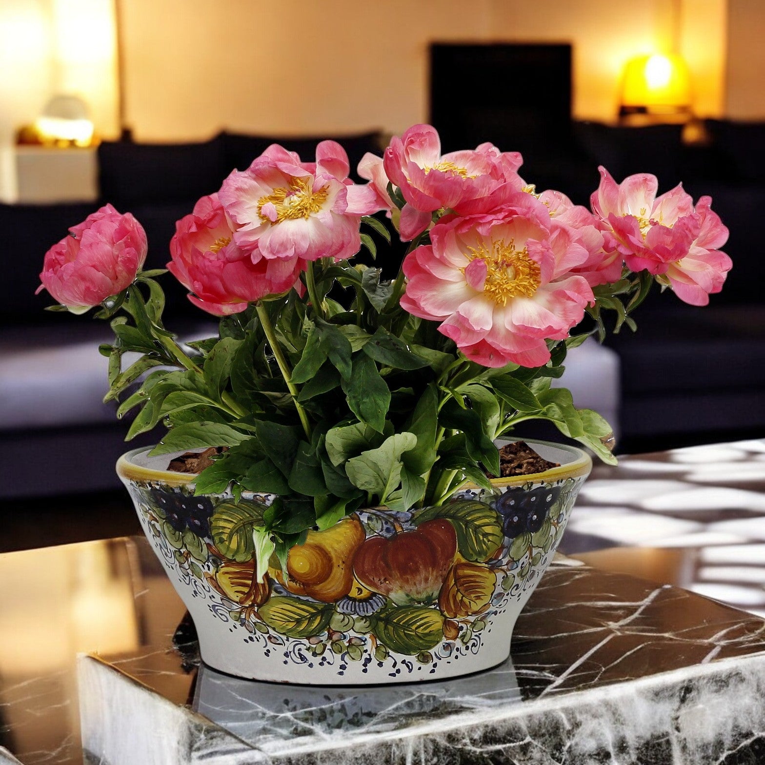 TOSCANA PLANTER CIOTOLA: Medium Round Tuscan Lown Bowl Planter 'Ciotolone' - Strong Terracotta indoor/outdoor freeze resistant - FRUTTA Design