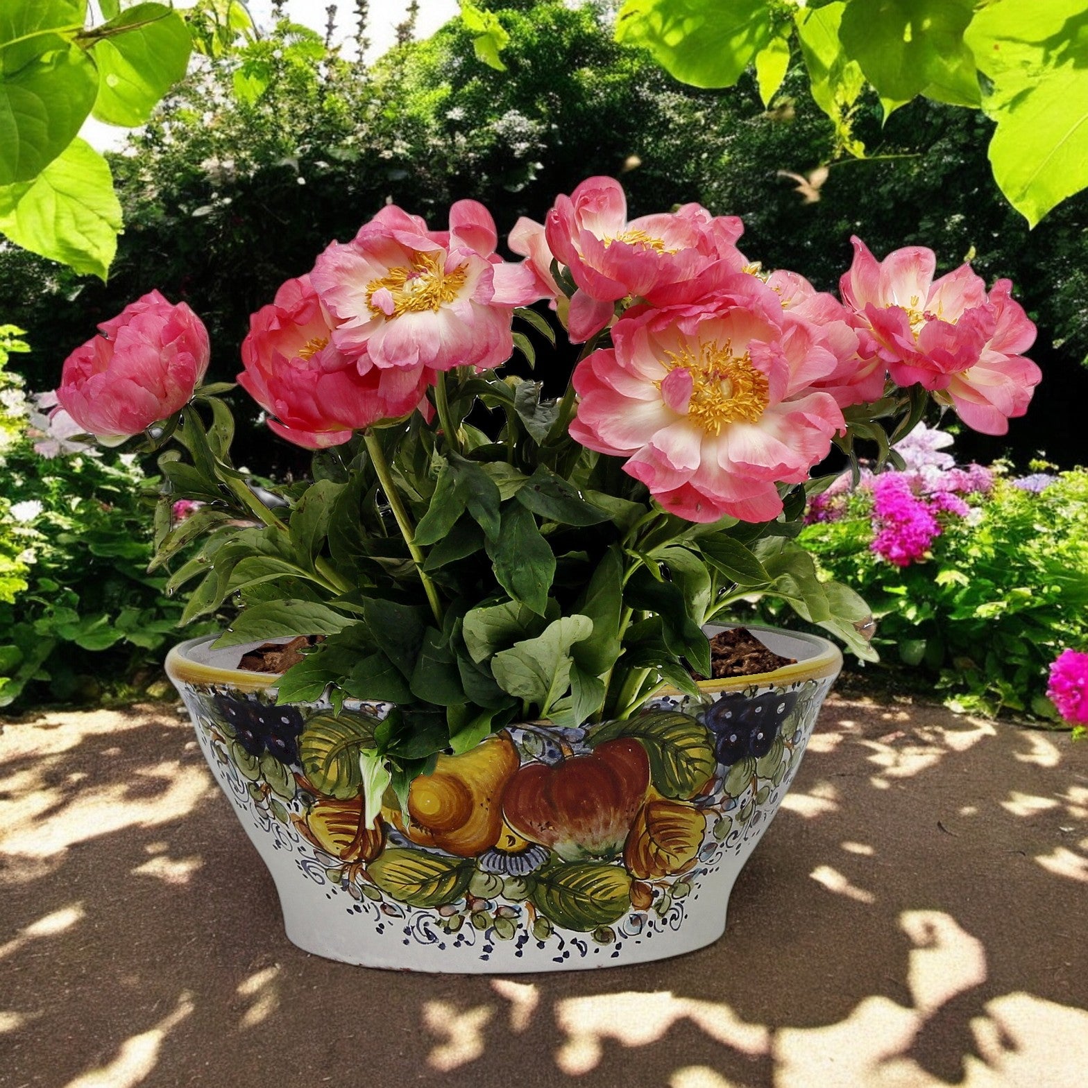 TOSCANA PLANTER CIOTOLA: Medium Round Tuscan Lown Bowl Planter 'Ciotolone' - Strong Terracotta indoor/outdoor freeze resistant - FRUTTA Design