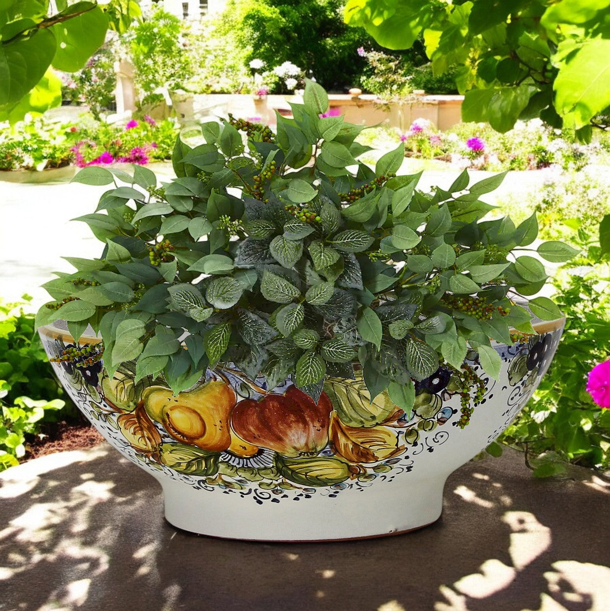 TOSCANA PLANTER CIOTOLA: Large Round Tuscan Lown Bowl Planter 'Ciotolone' - Strong Terracotta indoor/outdoor freeze resistant - FRUTTA Design