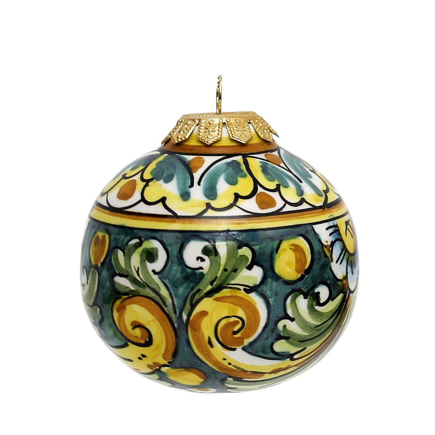 CHRISTMAS ORNAMENT: Caltagirone Round Ball (3.25" Ø) - GREEN