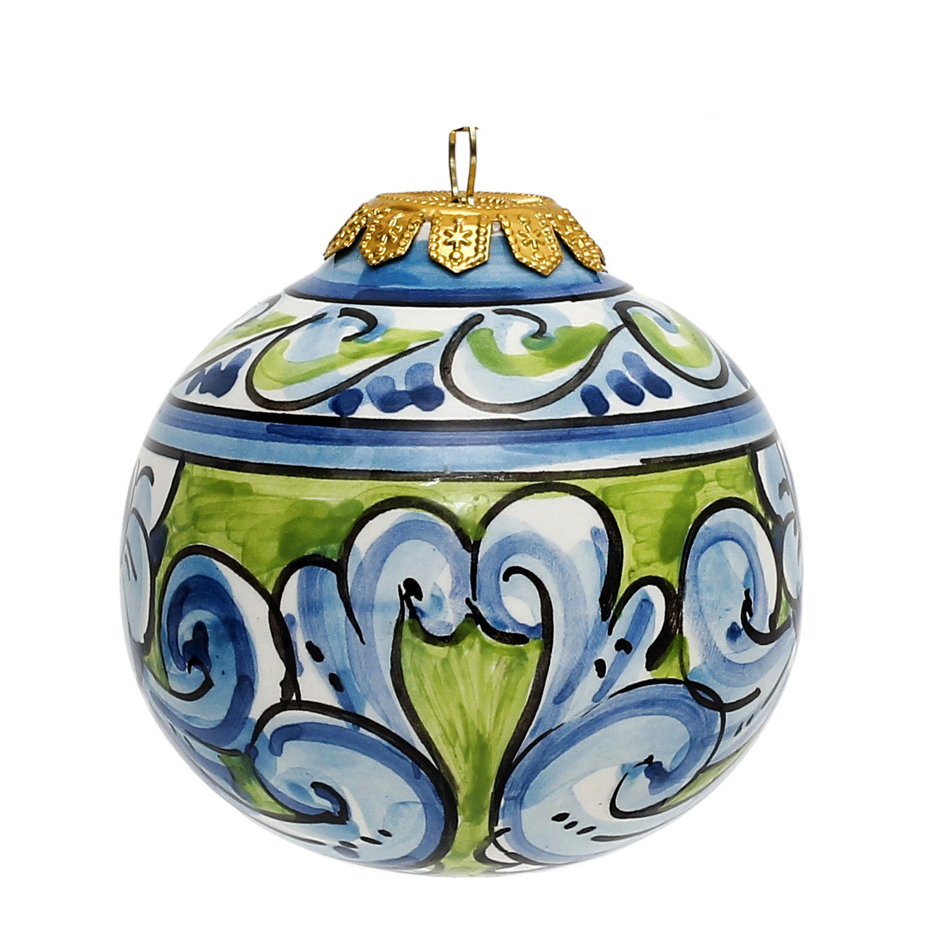 CHRISTMAS ORNAMENT: Caltagirone Round Ball (3.25&quot; Ø) - VERDE-PISELLO