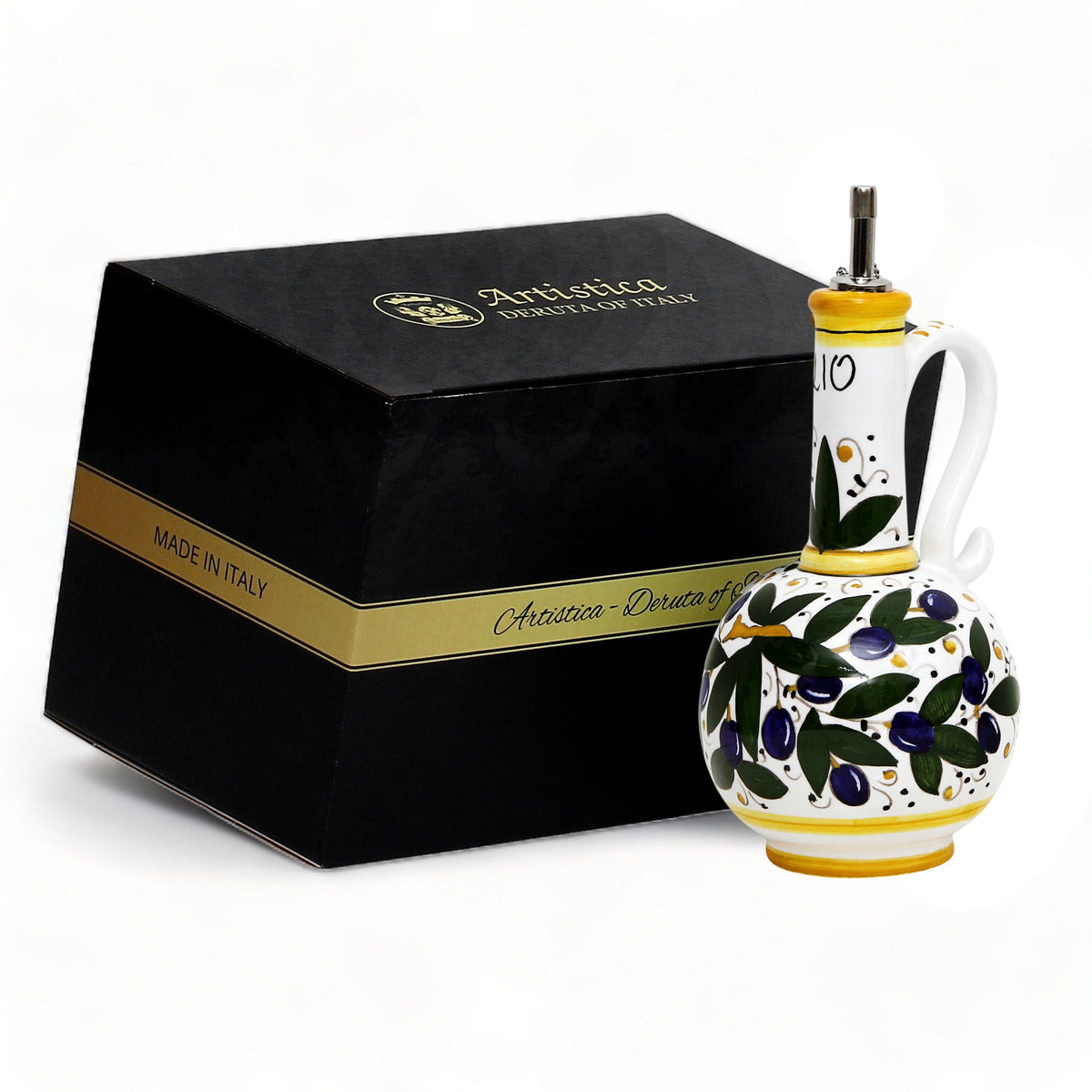 GIFT BOX: With authentic Deruta hand painted ceramic - OLIVA: OLIVE OIL BOTTLE DISPENSER DERUTA