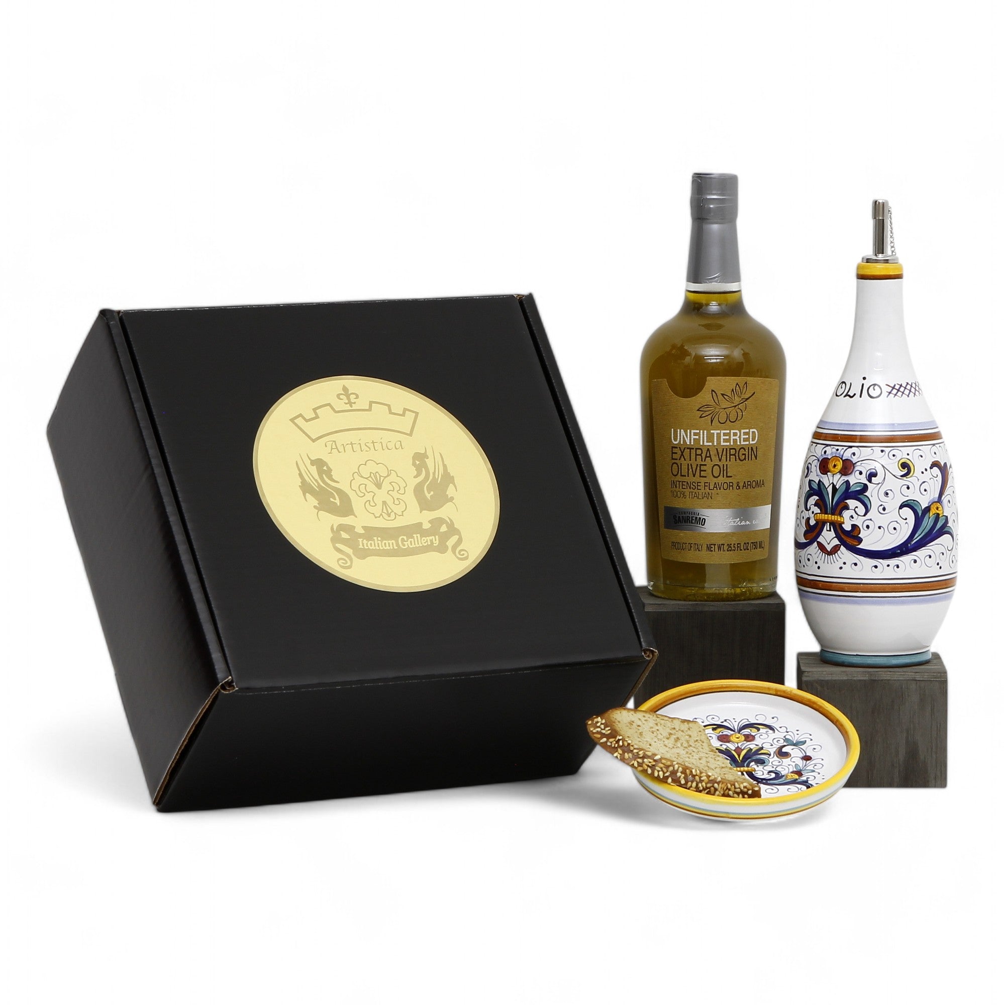 GIFT BOX: With Deruta Olive Oil Dispenser + Saucer/Dipping Bowl + EVOO bottle - RICCO DERUTA design