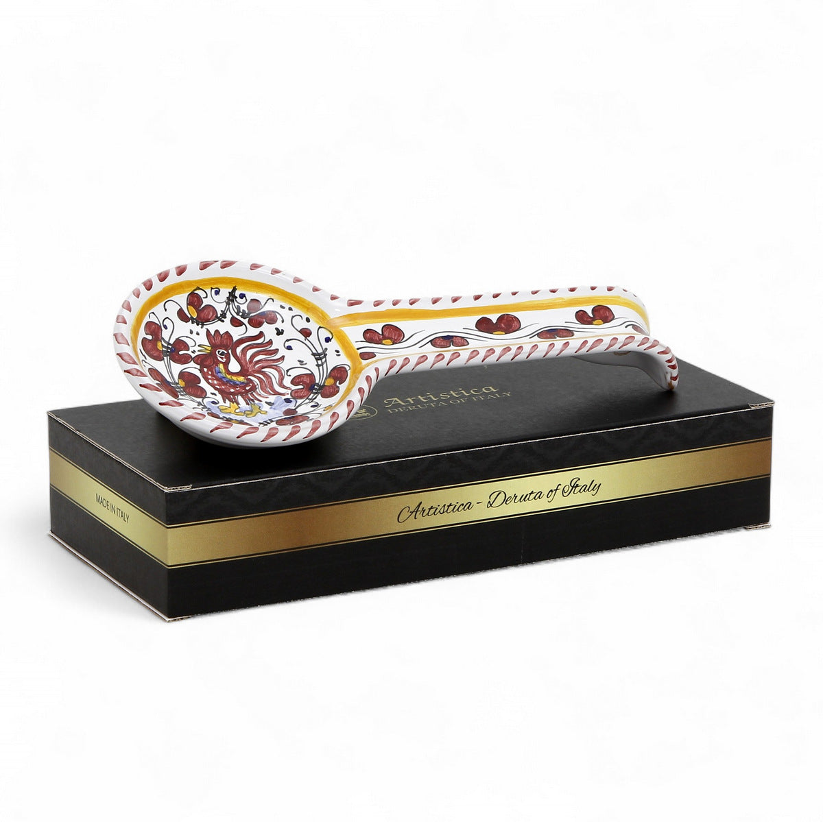 GIFT BOX: With authentic Deruta hand painted ceramic - ORVIETO RED ROOSTER: Spoon rest