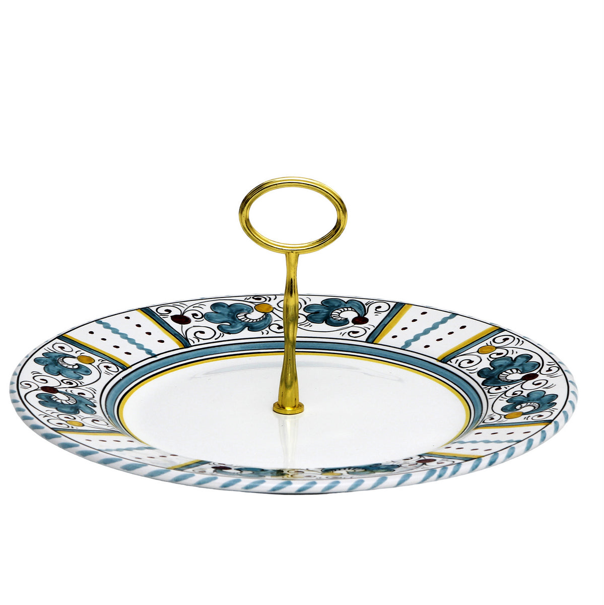 ORVIETO GREEN ROOSTER: Tid Bit Server Plate with Golden or Chrome Oval Metal Handle - tops-selection.shop