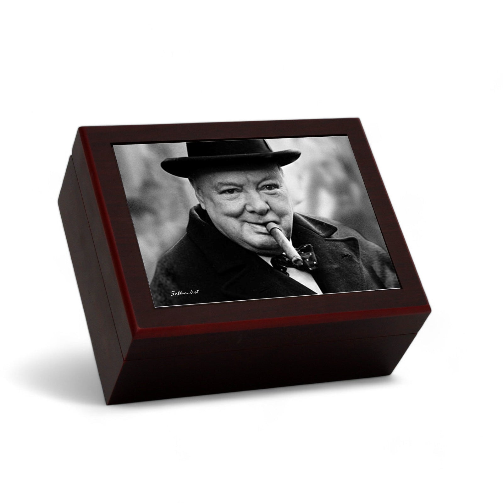 CIGAR HUMIDOR BOX: Luxury Mahogany Satin Finish fully lined in Cedar Wood - Winston