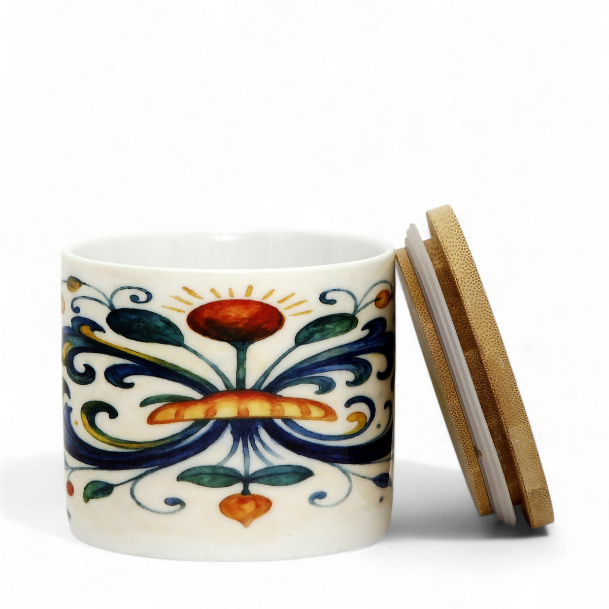 RICCO ITALIA DERUTA: Porcelain storage short jar with sealing bamboo lid Ricco Italia Deruta - Mario Bruno Design