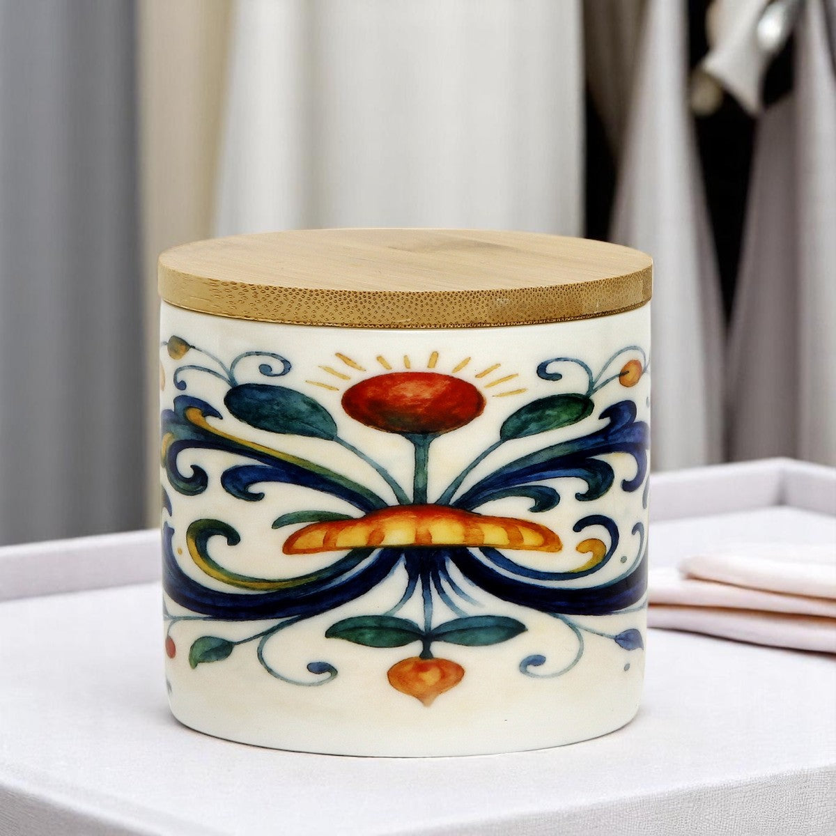 RICCO ITALIA DERUTA: Porcelain storage short jar with sealing bamboo lid Ricco Italia Deruta - Mario Bruno Design