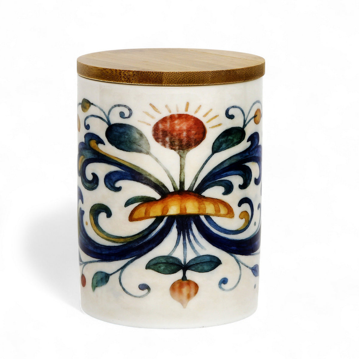 RICCO ITALIA DERUTA: Porcelain storage tall storage jar with sealing bamboo lid Ricco Italia Deruta