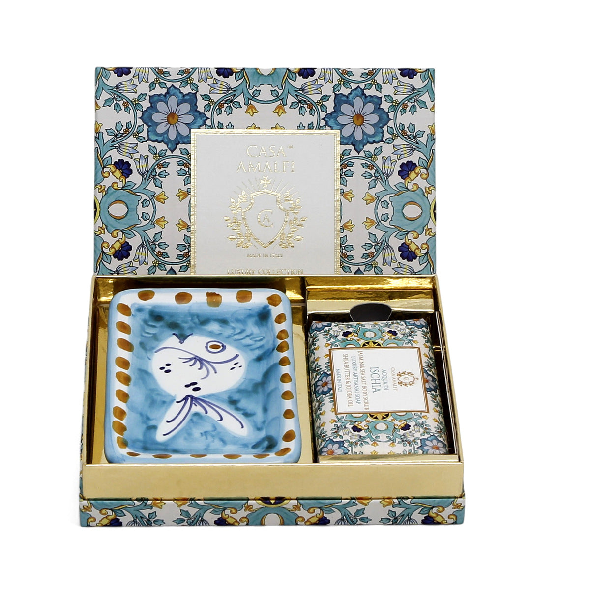 CASA AMALFI SOAPS: Scented Soap Bar with ceramic soap dish - Acqua di Ischia Set