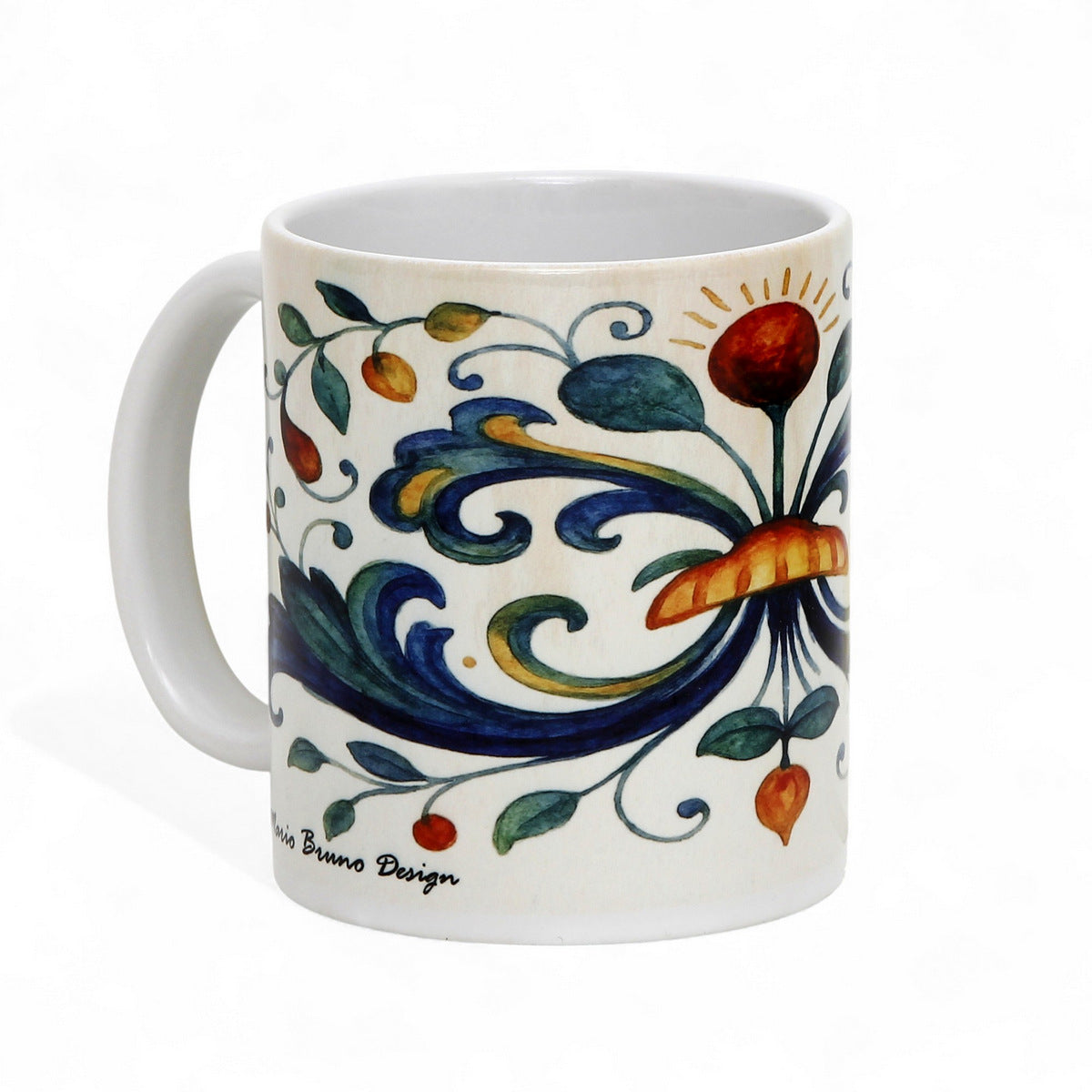 RICCO ITALIA DERUTA: Porcelain mug featuring Ricco Italia Deruta design by Mario Bruno.